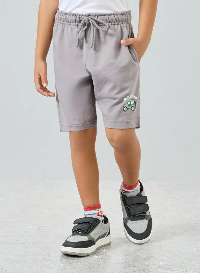 Styli Boy Grey Cotton Knit Shorts with Fun Print